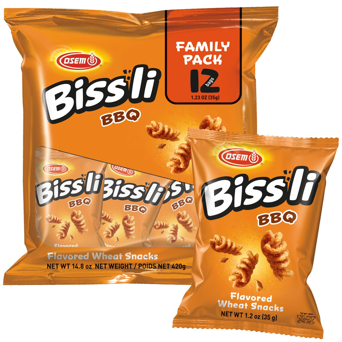 Osem Bissli front packaging showing barbecue flavor and portion size benefit