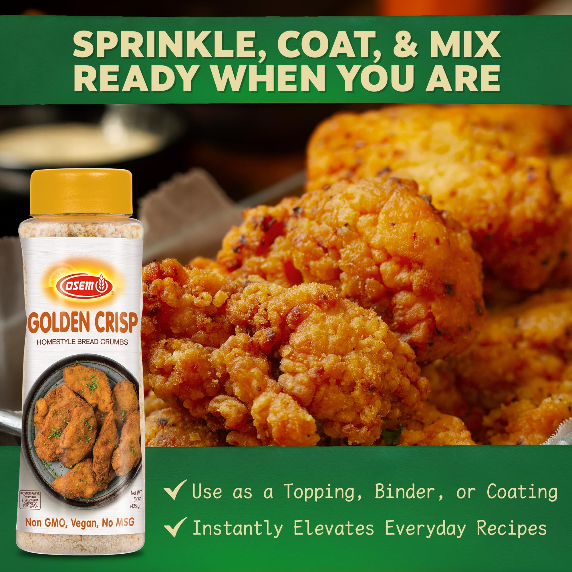 Osem breadcrumbs coating chicken before frying showing crisp finishing benefit