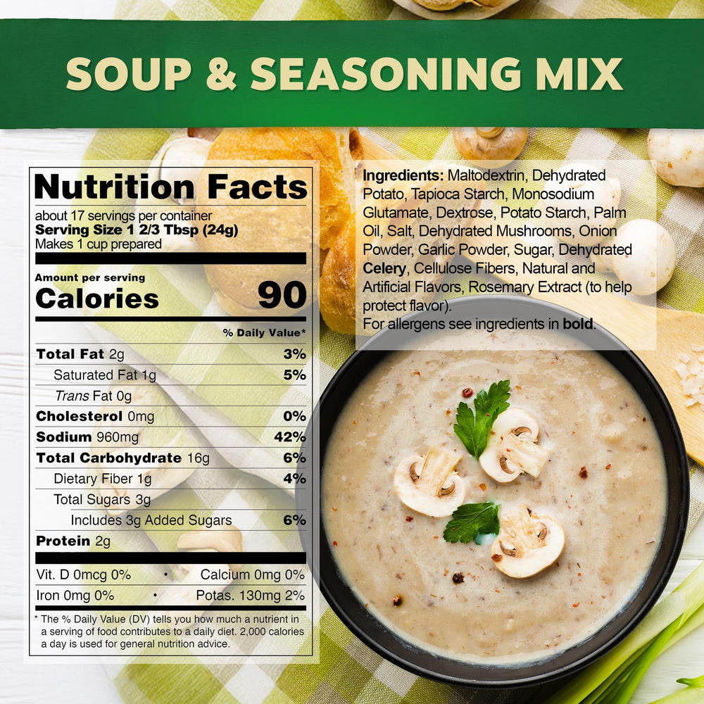 Bowl of prepared mushroom soup with Osem showing hearty comfort and speed