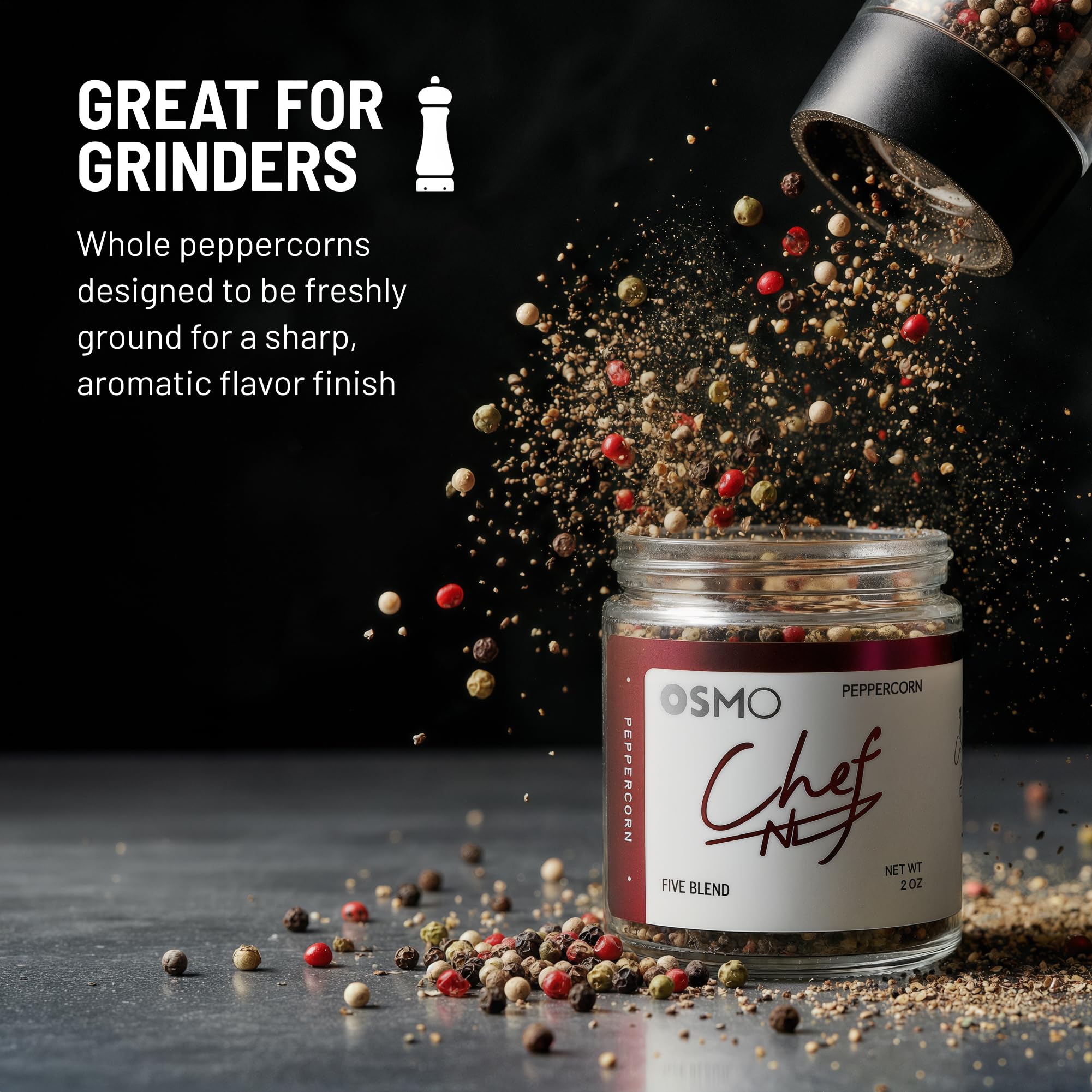 osmo 5-peppercorn label detail with chef collection branding and quality