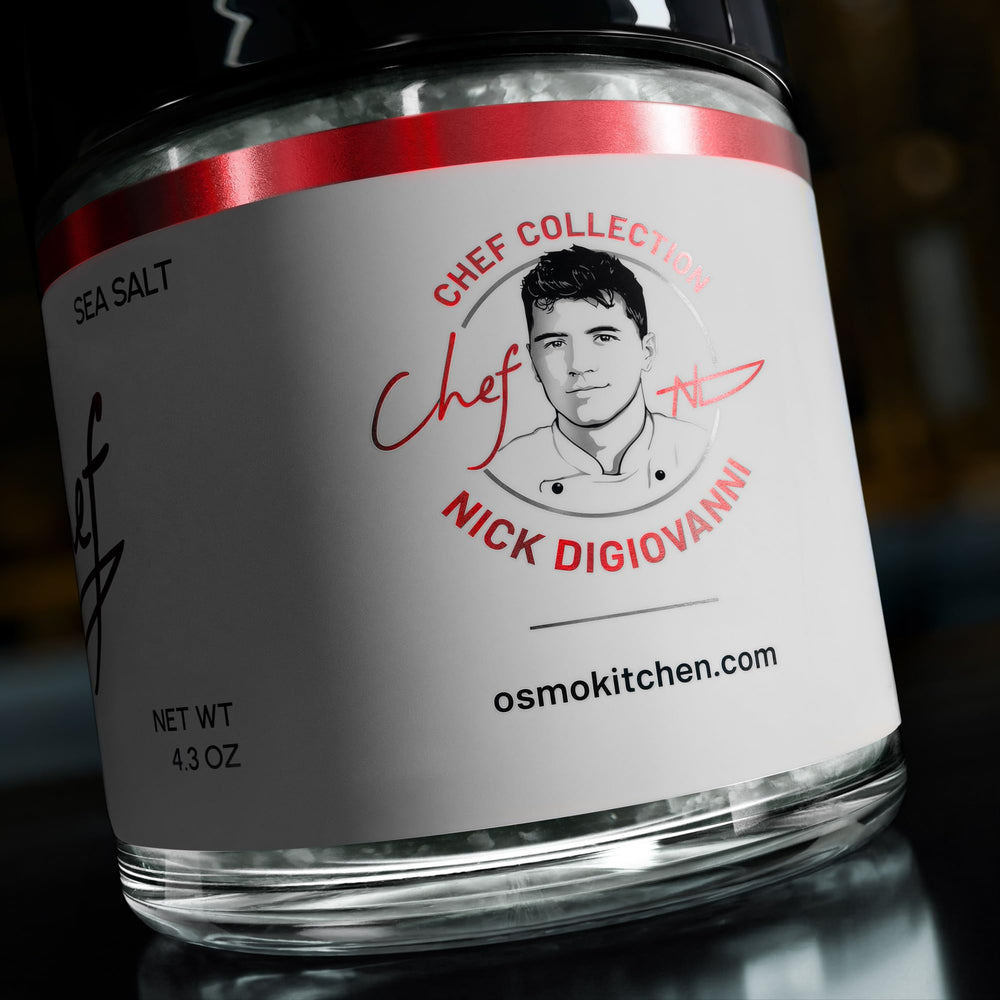 osmo flakey white label detail from Chef Nick DiGiovanni collection for gifting