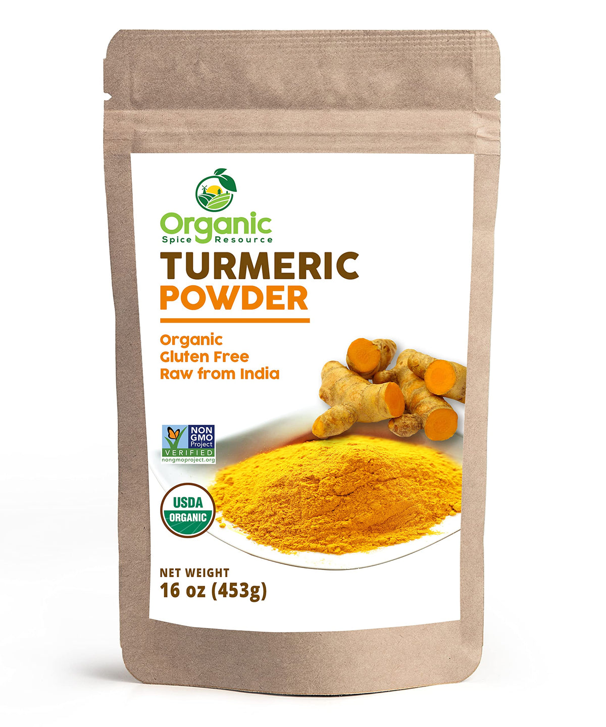 Organic Spice Resource front packaging showing resealable 16oz bag and product benefit