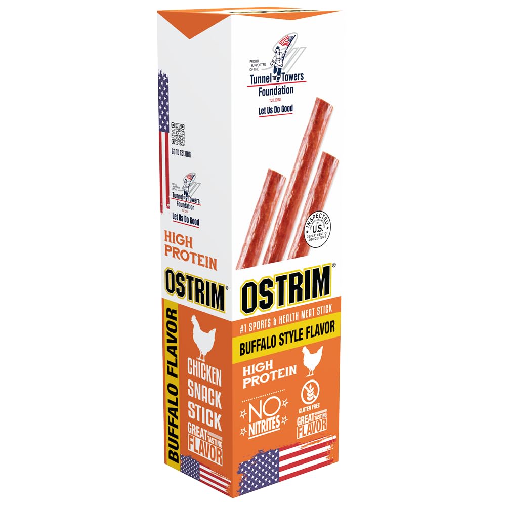 Ostrim front packaging showing buffalo wing flavor and nutrition benefits