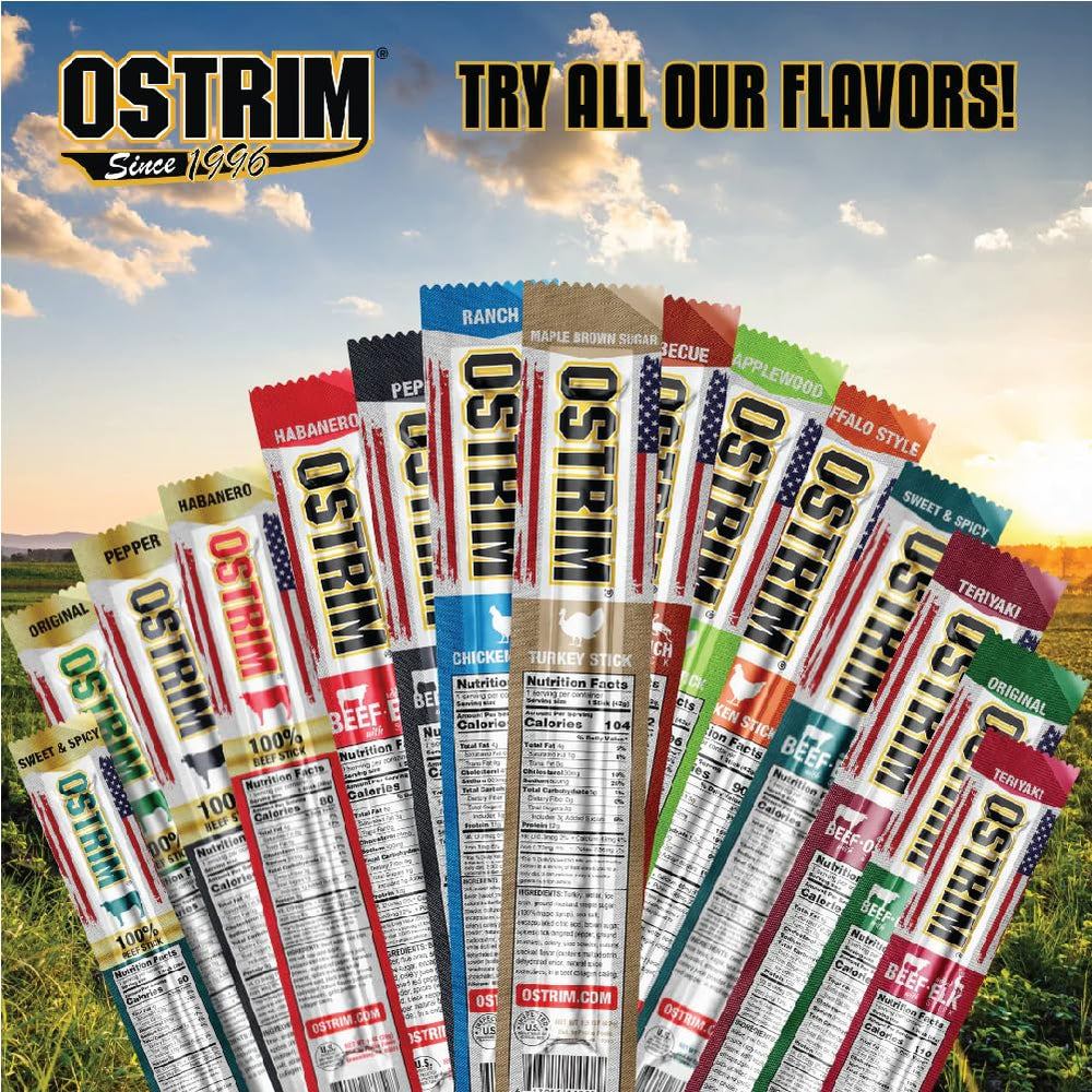Hand holding Ostrim stick illustrating convenient 1.5oz portion size