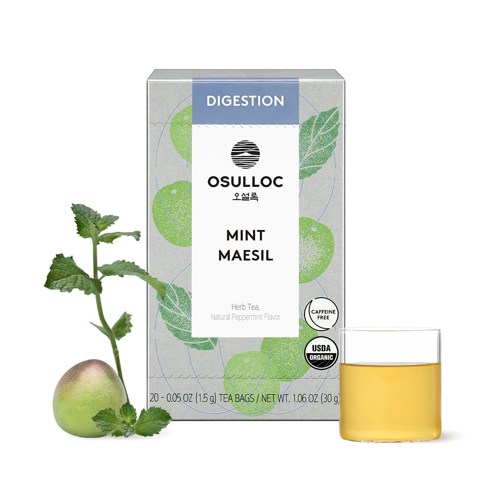 Osulloc front box showing Mint Maesil peppermint tea for a refreshing post-meal cup