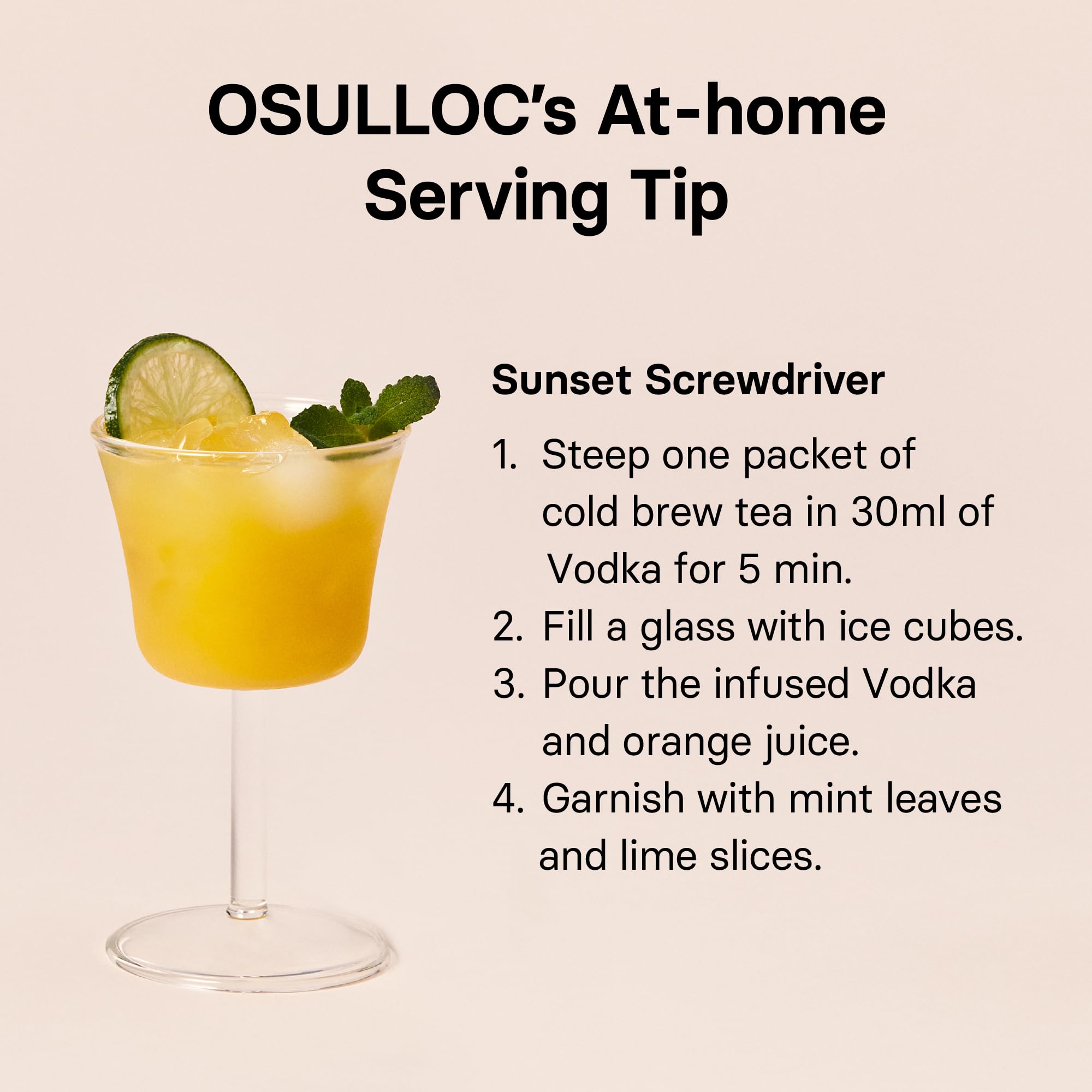 OSULLOC Sunset Peach tea poured with fresh fruit showing mix-and-match recipes