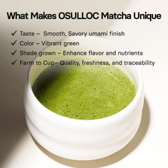 Osulloc matcha fine grind texture with stone-mill detail for even dissolution and smoothness