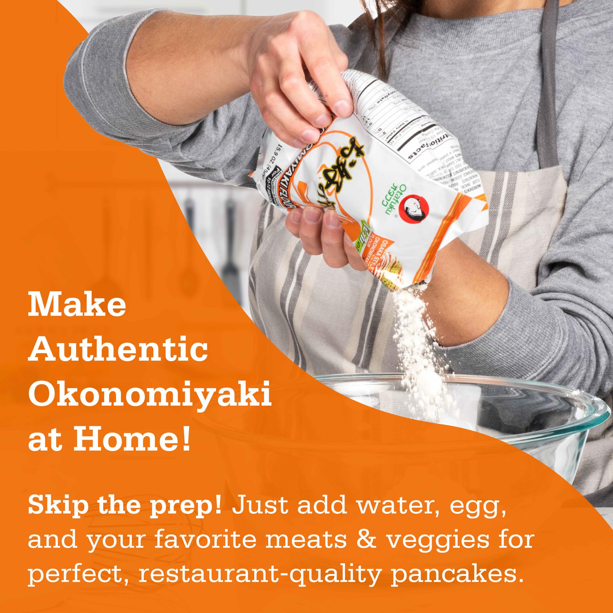 Otafuku batter being mixed in a bowl showing simple preparation and speed