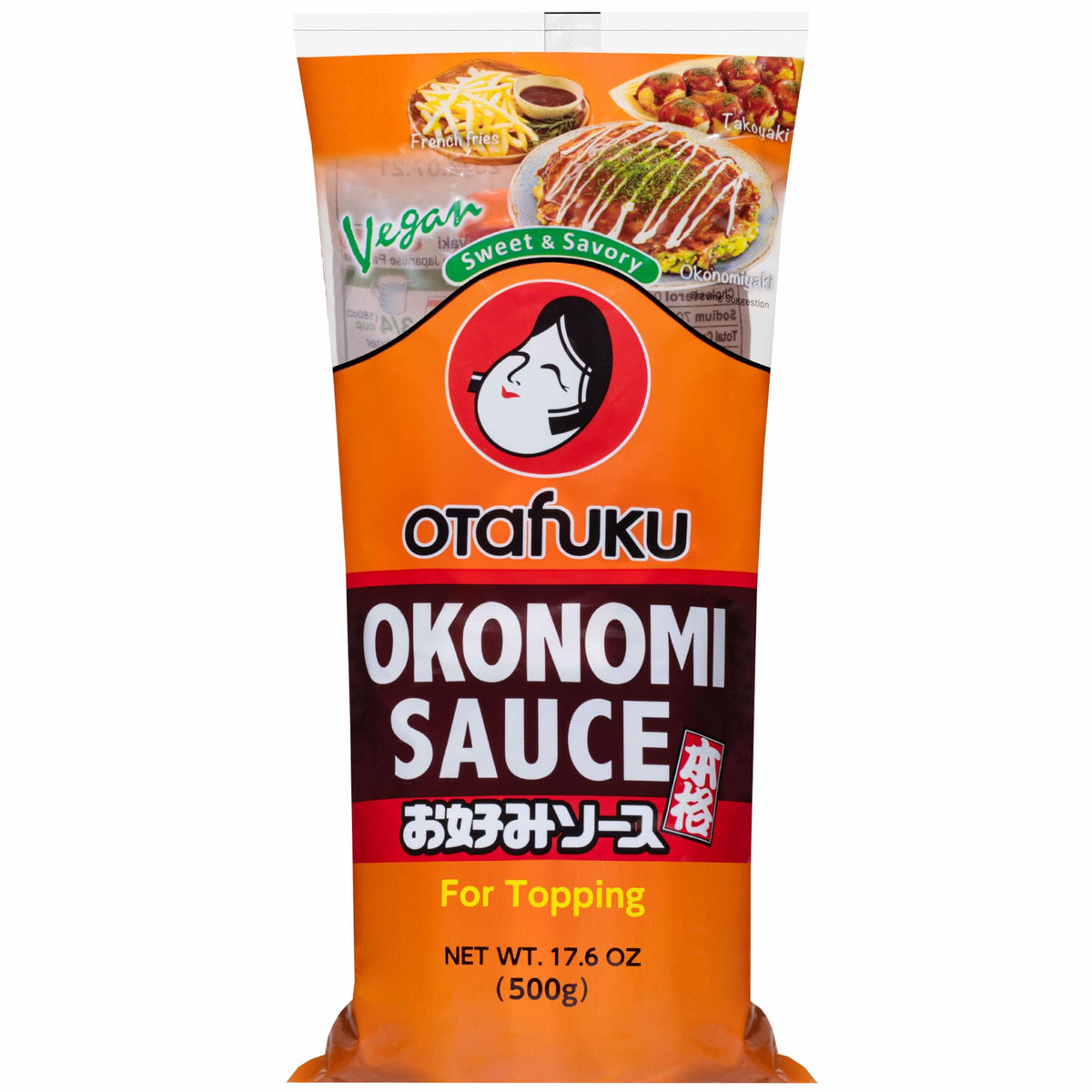 Otafuku bottle front view showing label and vegan benefit