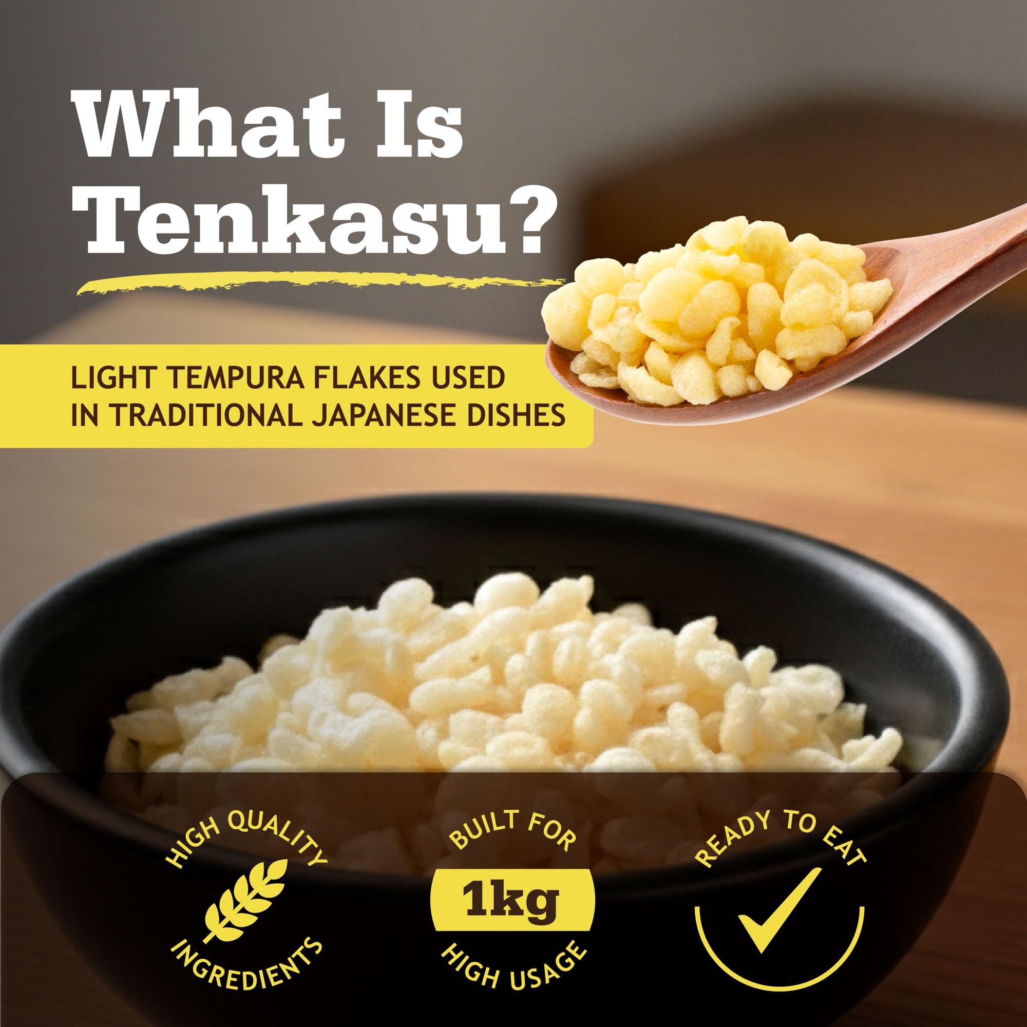 Otafuku tenkasu contents close-up showing golden crisp flakes that add airy crunch