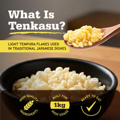 Otafuku tenkasu contents close-up showing golden crisp flakes that add airy crunch