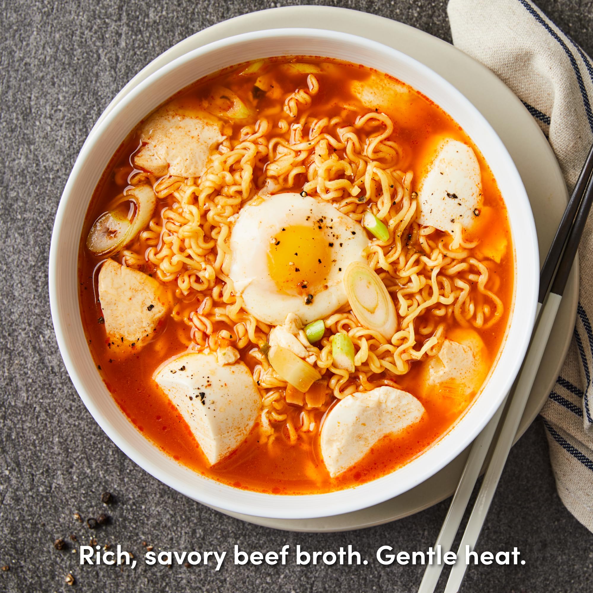 OTOKI Jin Ramen Mild open cup top view showing broth and noodles, quick meal benefit