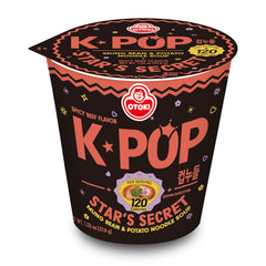 Ottogi front packaging showing spicy beef cups and calorie label benefit