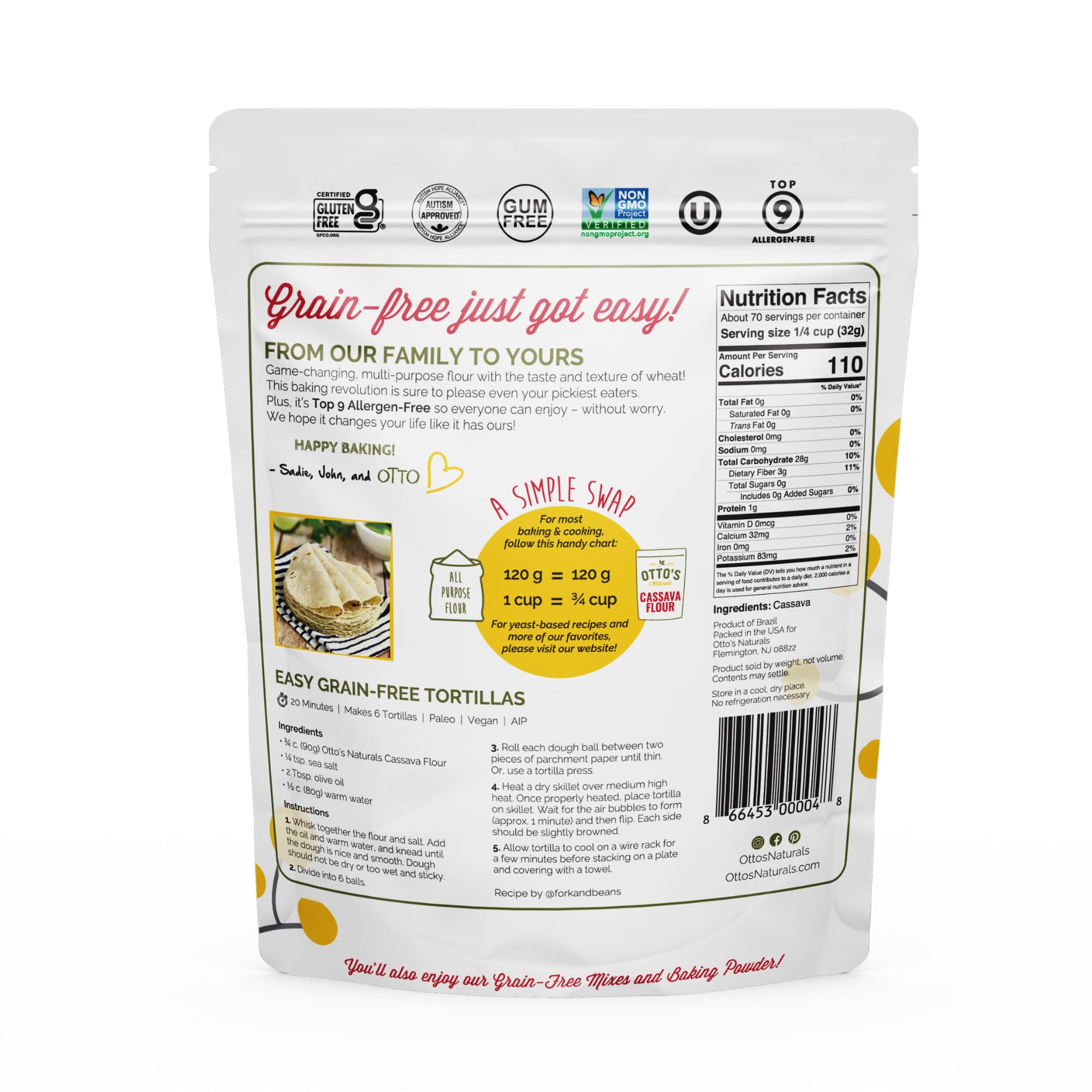 Otto's Naturals bag close-up displaying brand and non-GMO label for trust