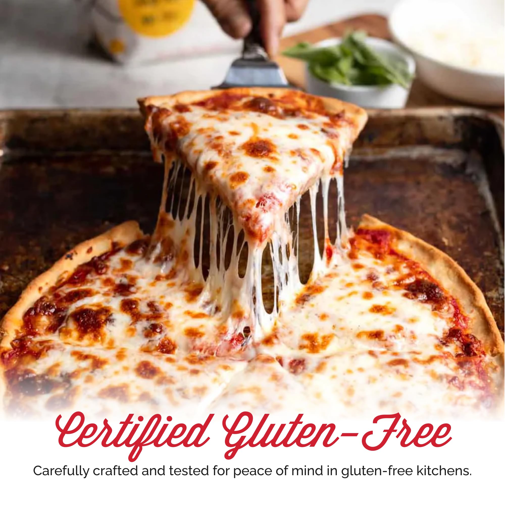 Crisp pizza crust baked with Otto's Naturals flour showing golden texture