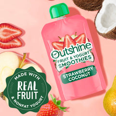 Hand holding Outshine Smoothie pouch for easy on-the-go snack
