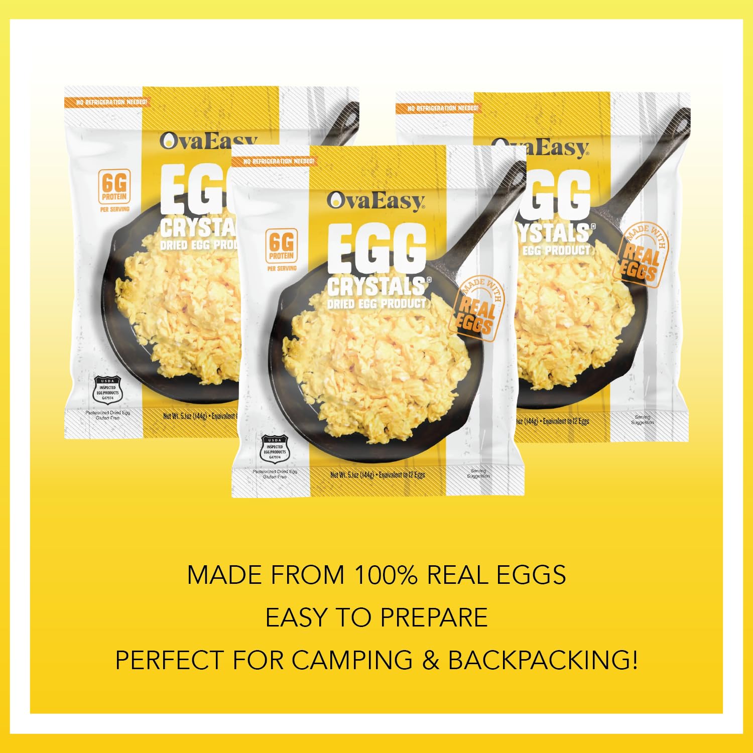 Ova Easy open pouch of powdered eggs poured into bowl for convenience