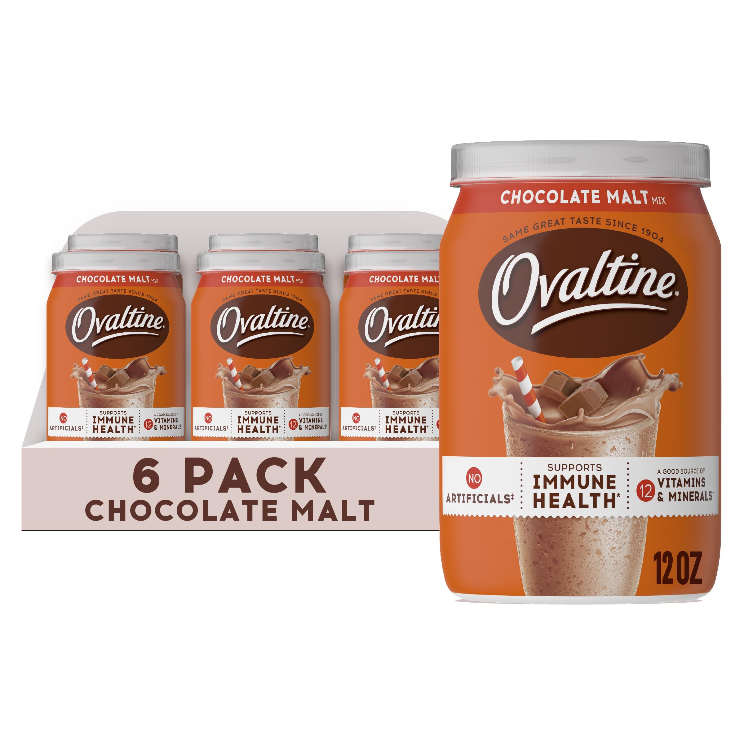 Ovaltine 12 oz canister front view showing label and packaging benefit convenience
