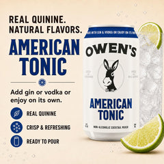 Owen's can pouring over ice showing ready-to-serve convenience benefit