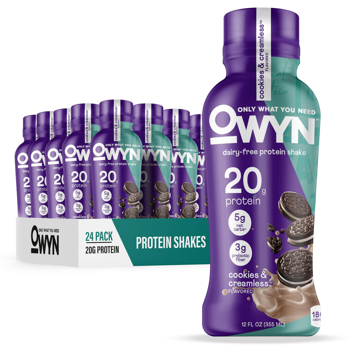 OWYN front packaging showing label and 20g protein benefit