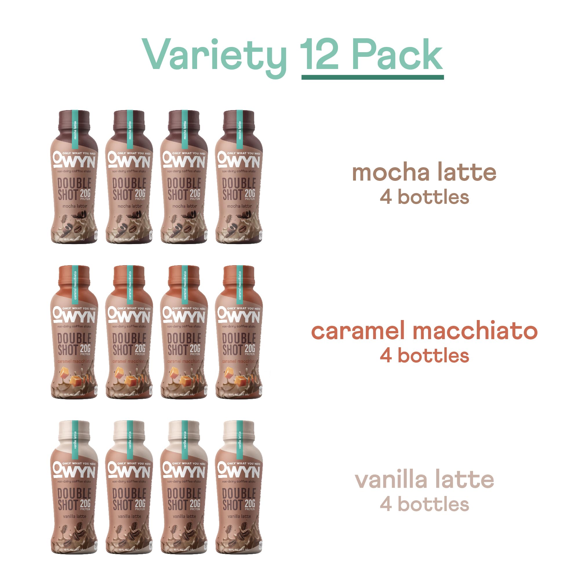 OWYN variety pack stacked to show assortment and convenient shelf-ready storage