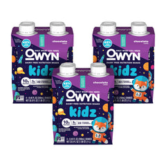 OWYN front packaging showing chocolate shake and product benefits