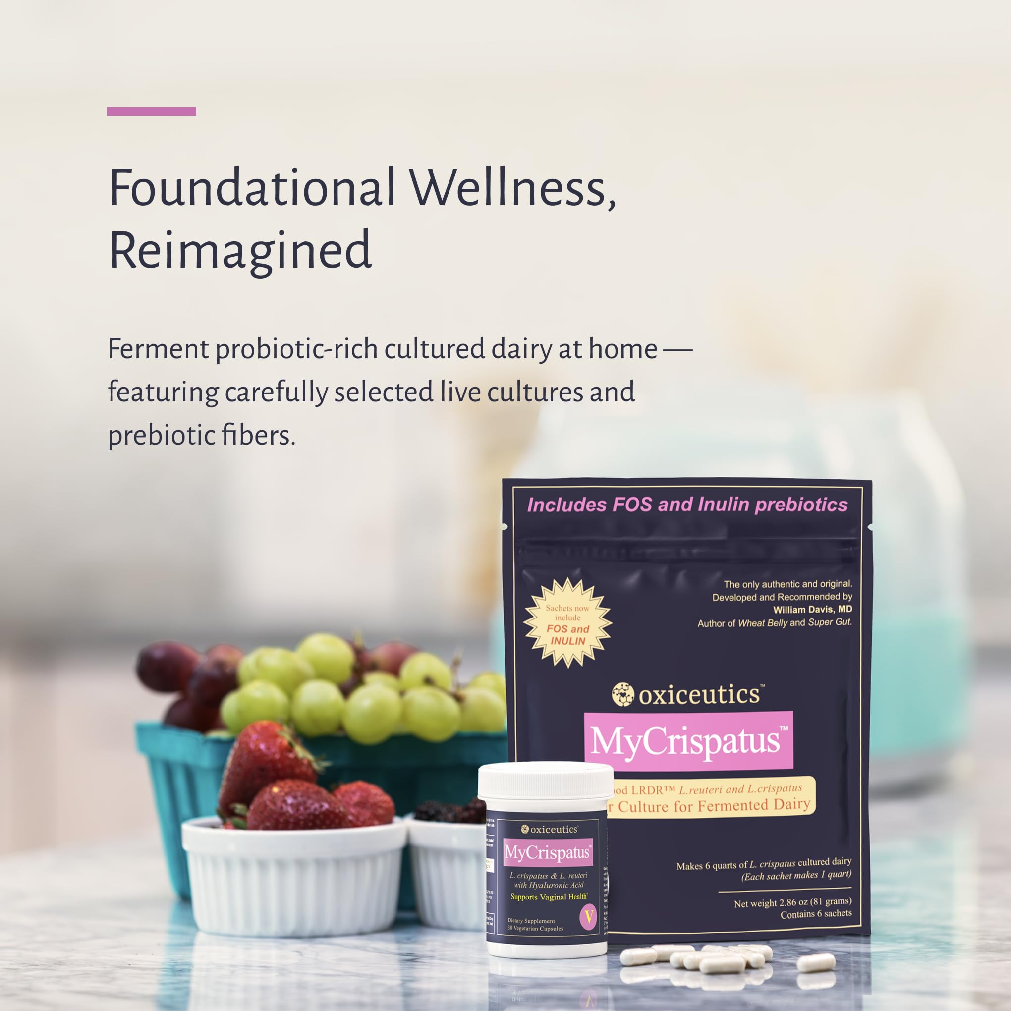 oxiceutics open sachet with powder showing probiotic and prebiotic blend