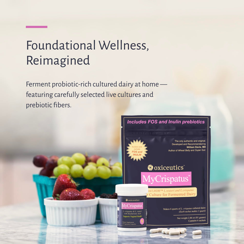 oxiceutics open sachet with powder showing probiotic and prebiotic blend