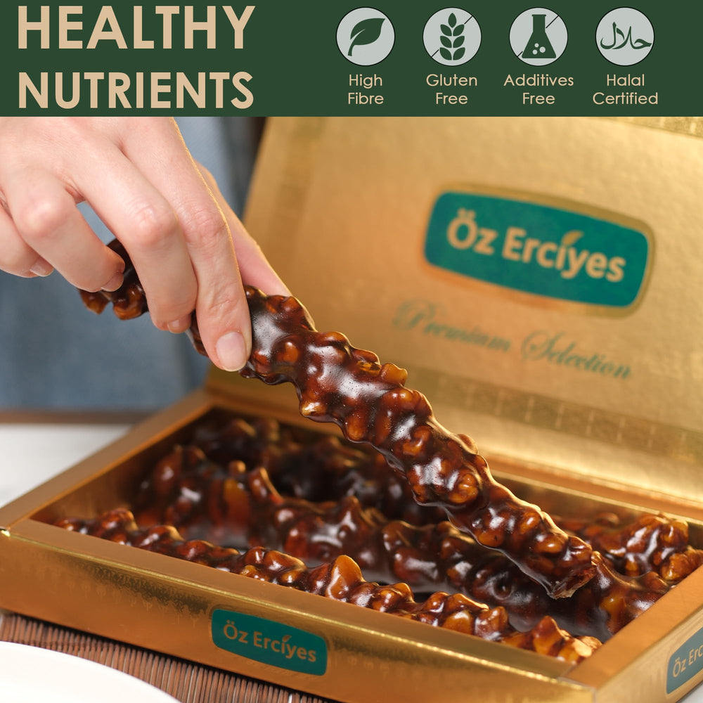 OZ ERCIYES close-up of walnut texture and honey-sweetened coating, shows chewy contrast