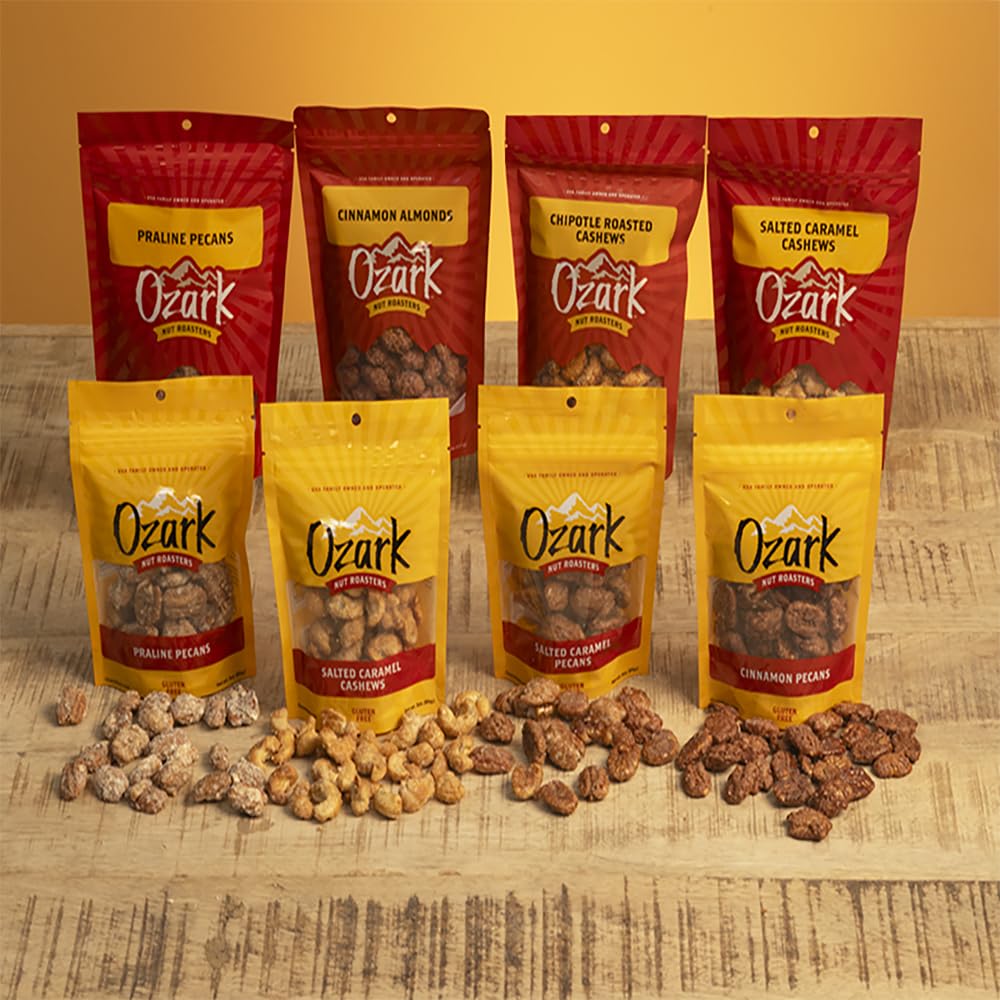 Ozark Nut Roasters gift-wrapped pouch presented as gourmet snack gift option