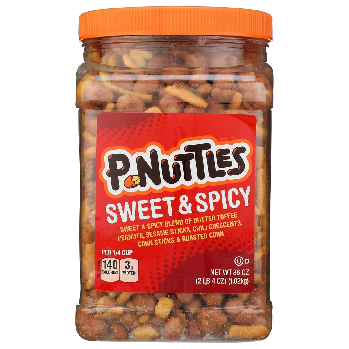P-nuttles front packaging jar showing label and resealable lid for easy storage