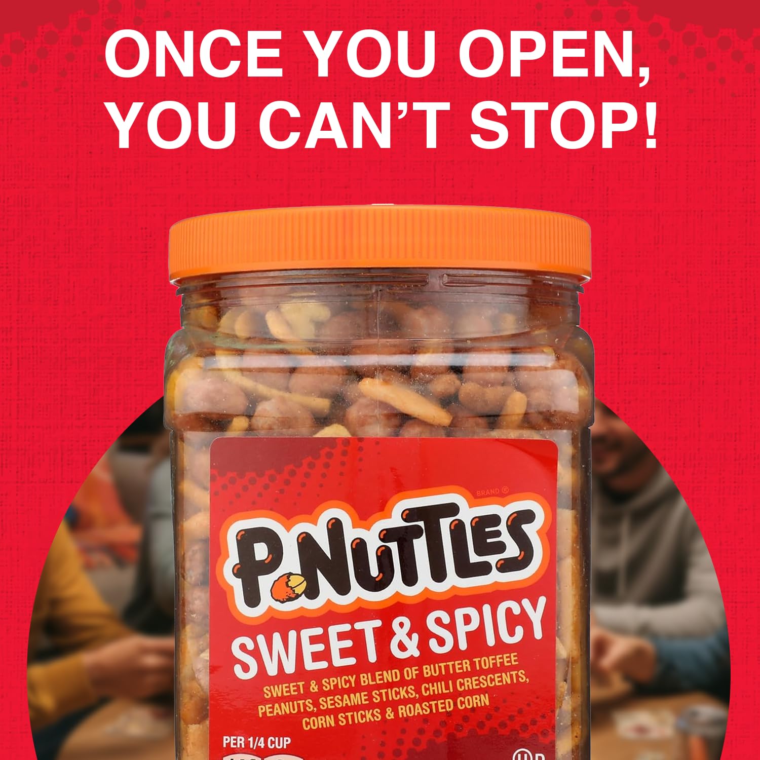 P-nuttles jar open with serving bowl showing easy serving and freshness retention
