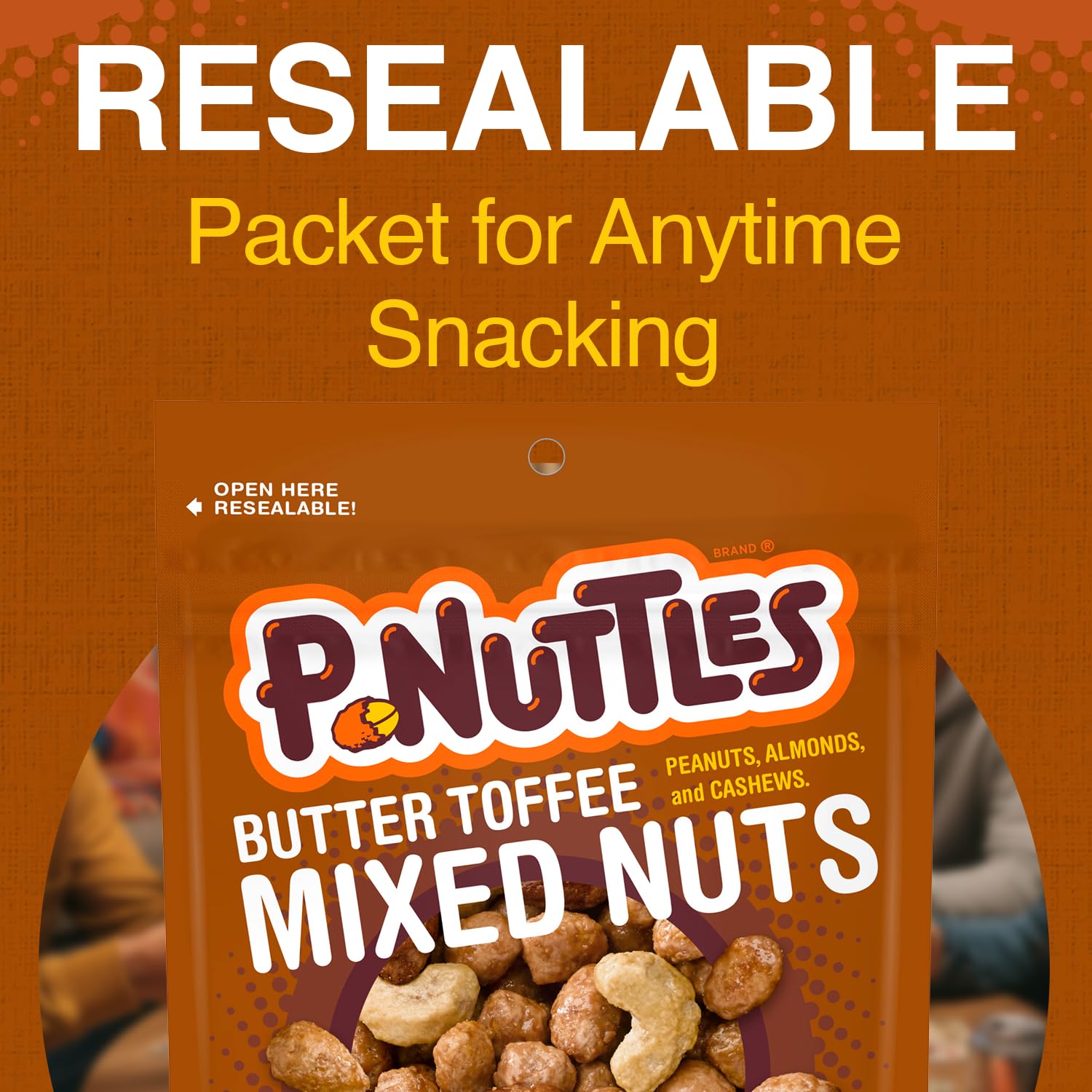 P-nuttles bag next to a hand for scale showing portable 4 oz convenience