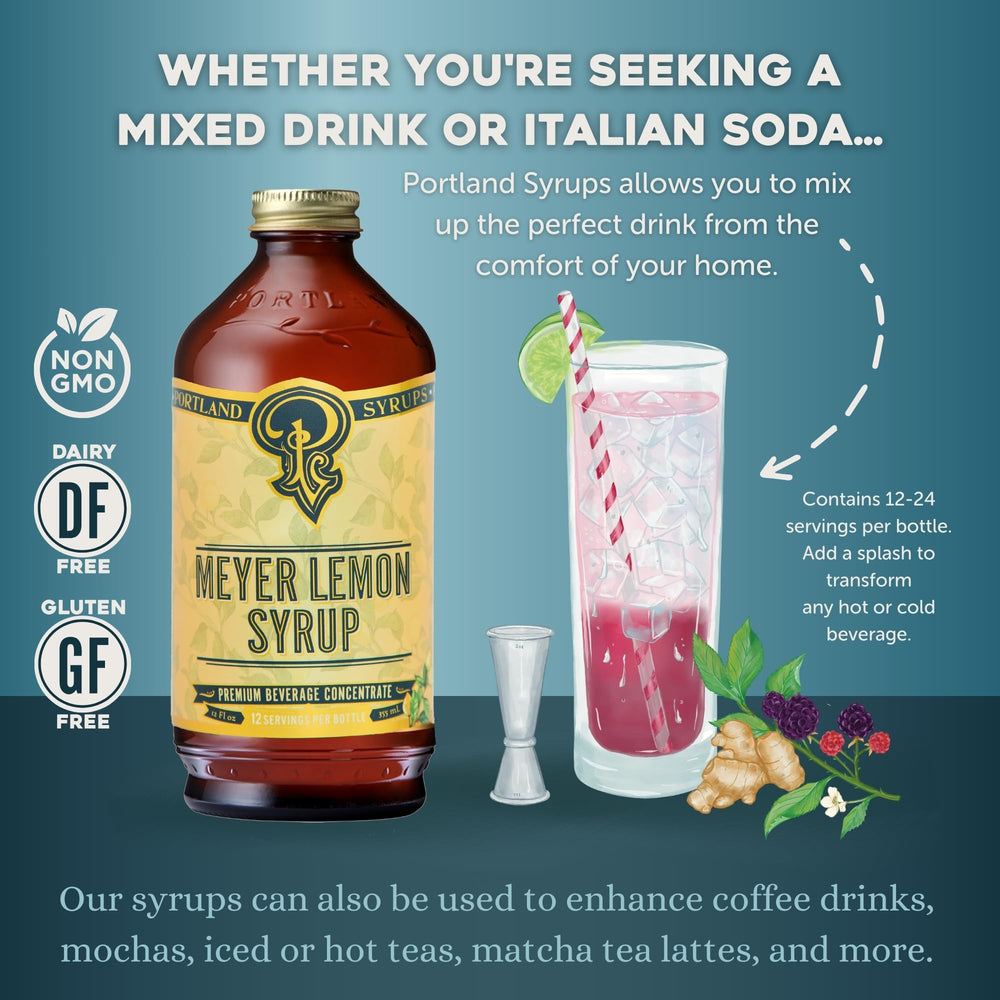 P Portland Syrups label close-up highlighting ingredients and small-batch craftsmanship
