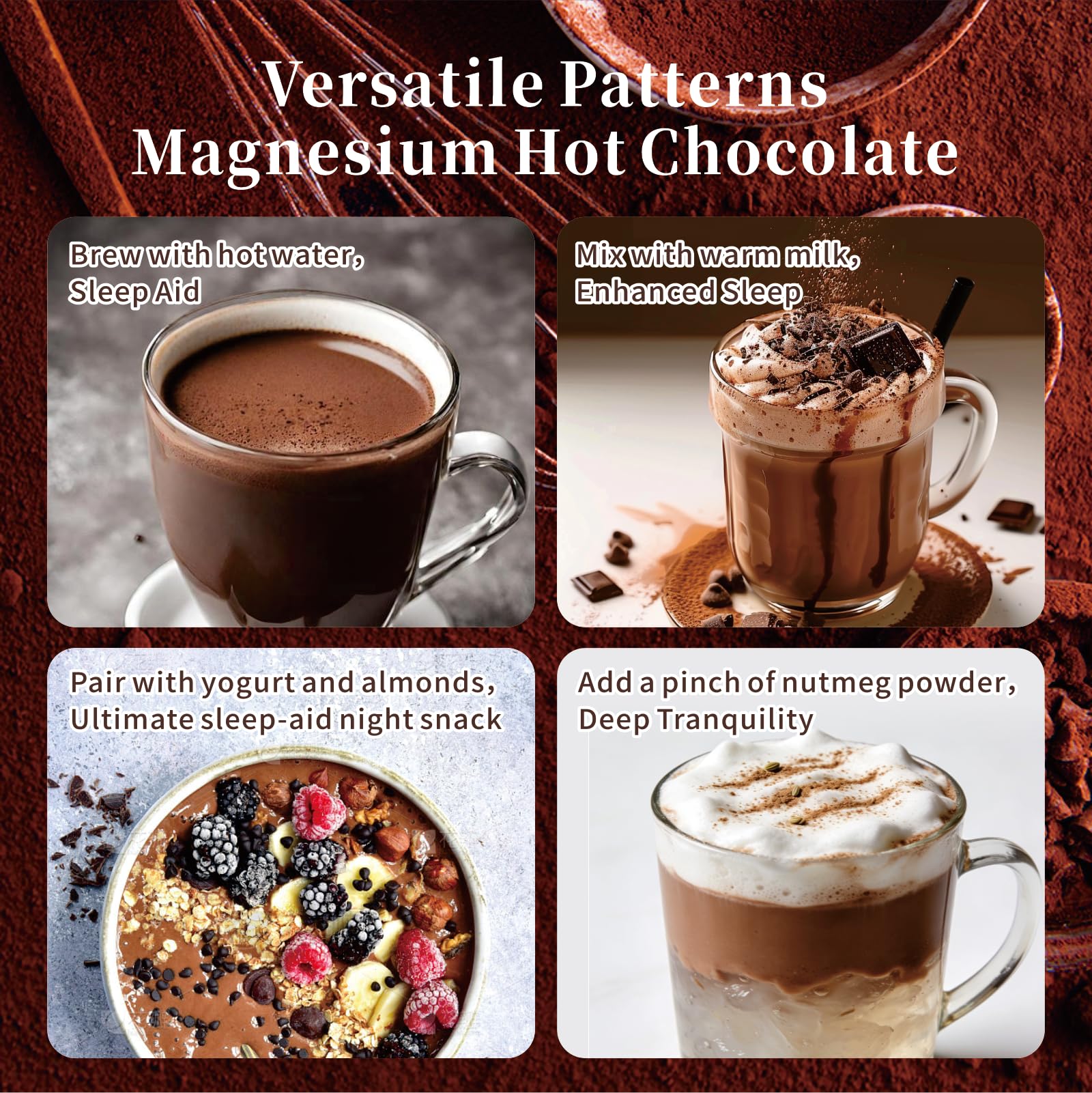 Pablo Blue mug poured hot cocoa showing creamy, velvety cup for a soothing bedtime ritual