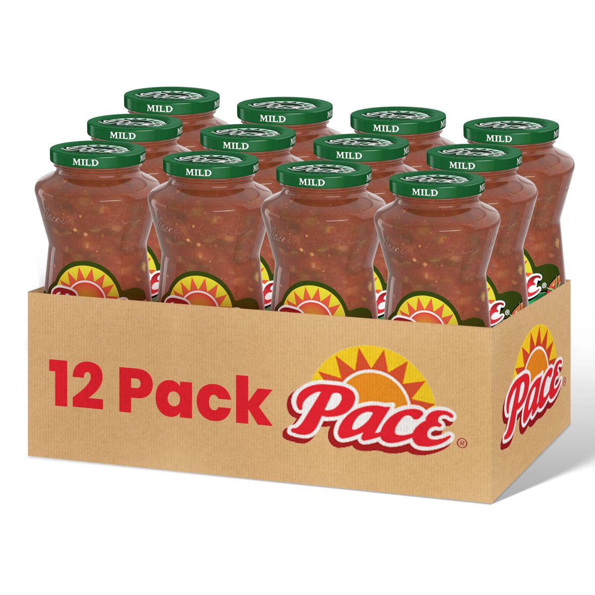 Pace jar front view showing label and mild salsa for easy identification and serving