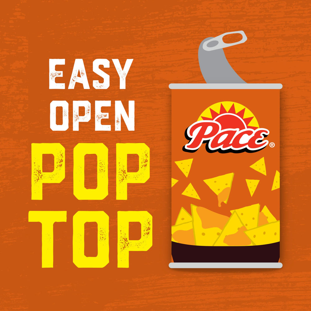 Pace mild nacho cheese drizzled on loaded nachos, enhances snack flavor