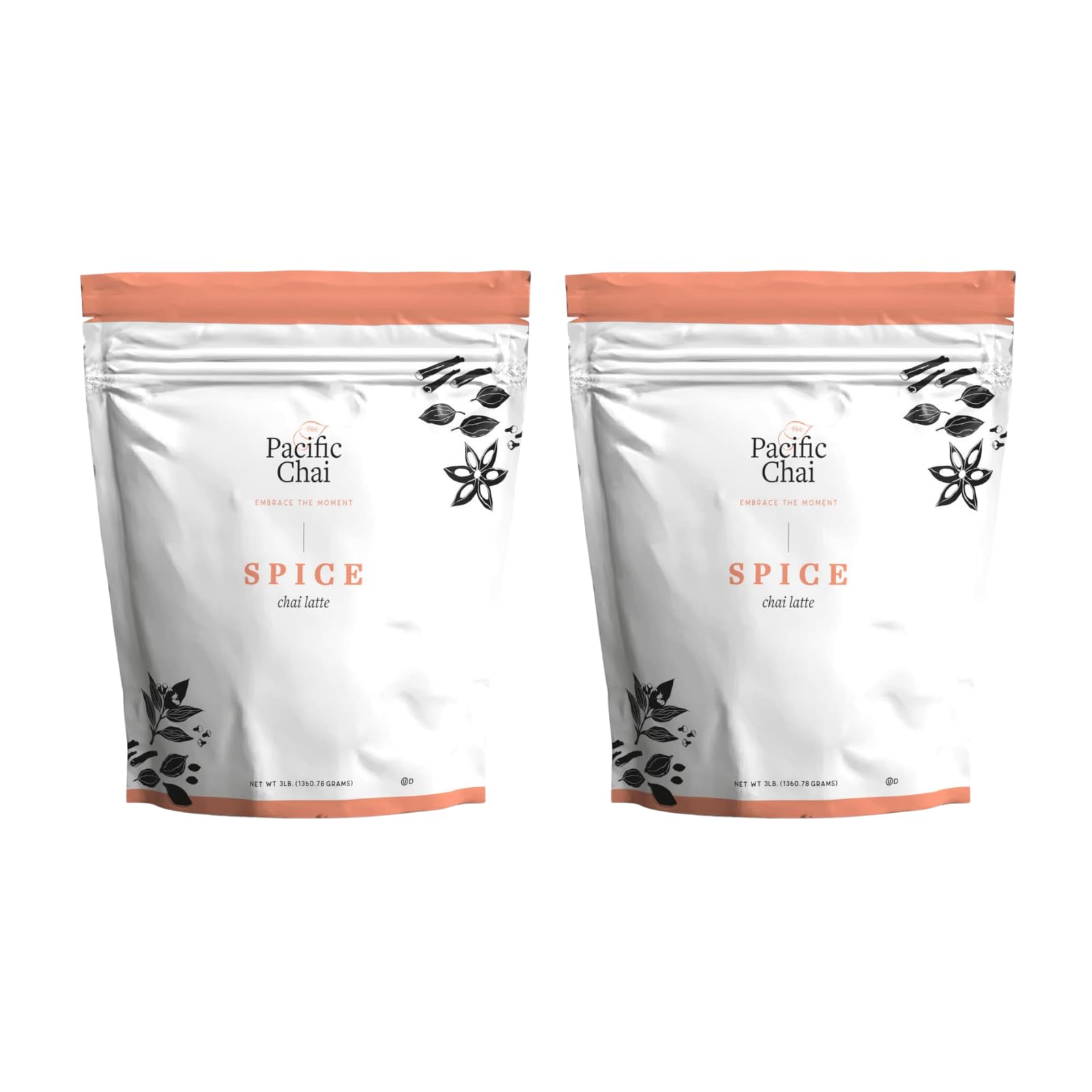 Pacific Chai front packaging showing 3 lb container and branding benefits