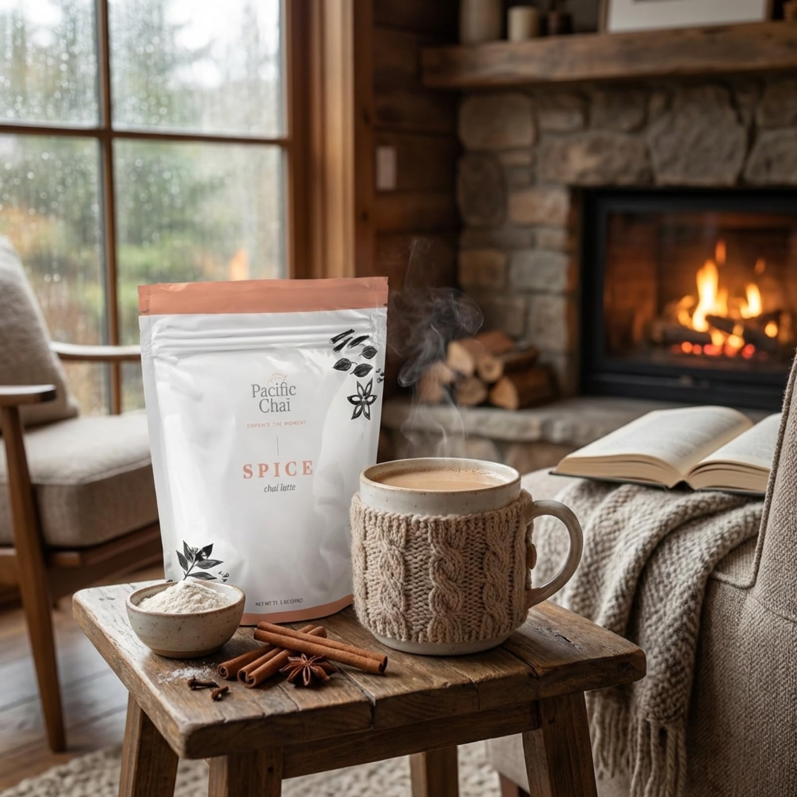 Pacific Chai hot latte with steam showing creamy café-style warmth