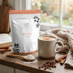 Pacific Chai iced latte in glass highlighting refreshing chilled use