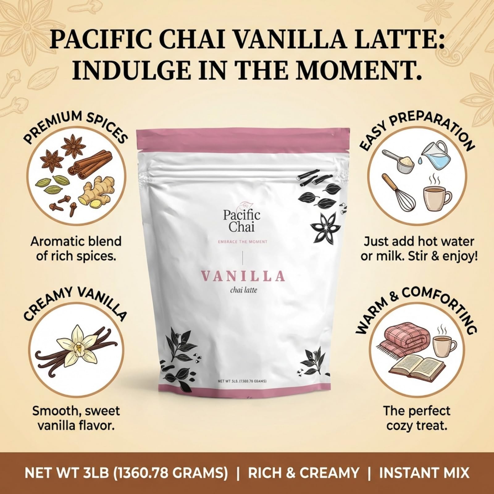 Pacific Chai iced vanilla chai latte in glass illustrating refreshing option