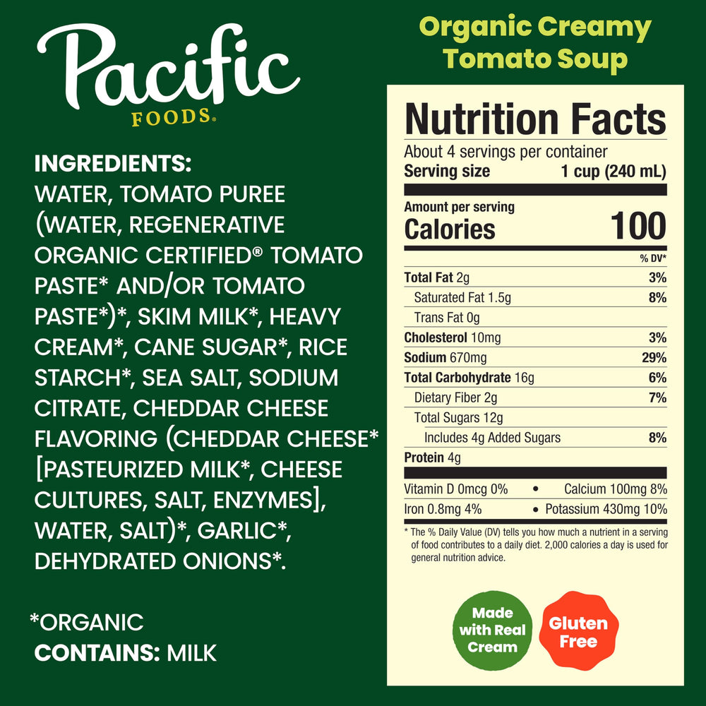 Pacific Foods pouring creamy tomato soup into bowl for quick meal convenience