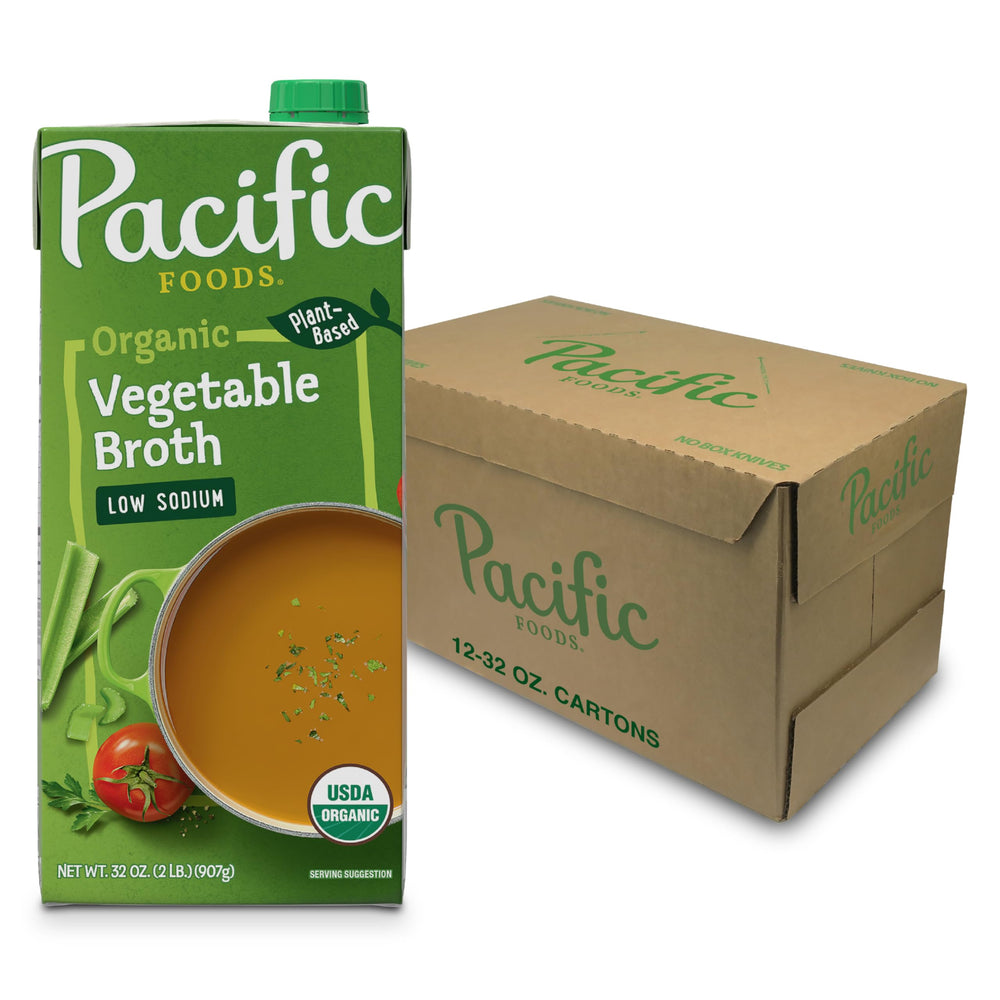 Pacific Foods front packaging showing brand and low sodium benefit