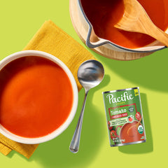 Pacific Foods opened can with condensed soup showing texture and prep convenience
