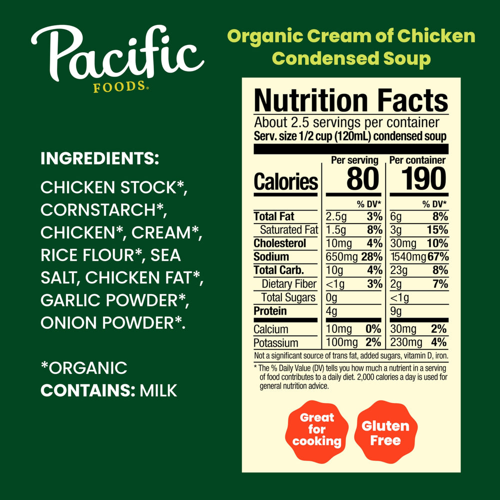 Pacific Foods open can showing condensed soup texture and ready-to-use convenience
