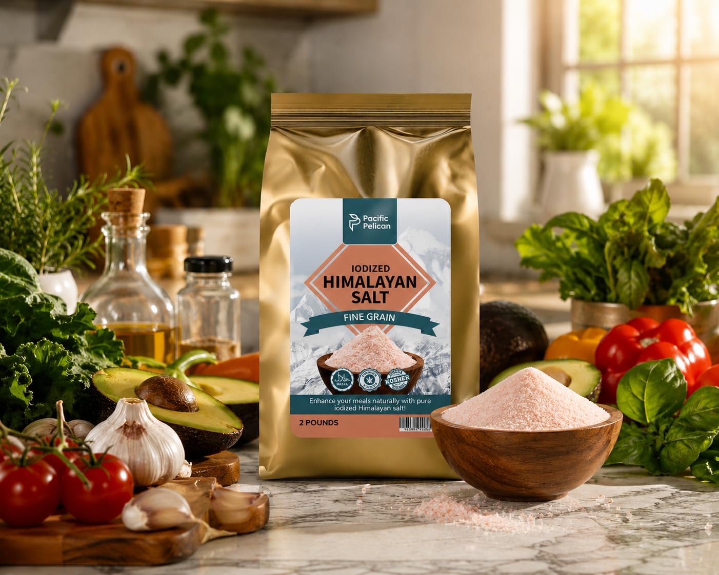 Pacific Pelican salt pouring into a dish showing easy seasoning benefit