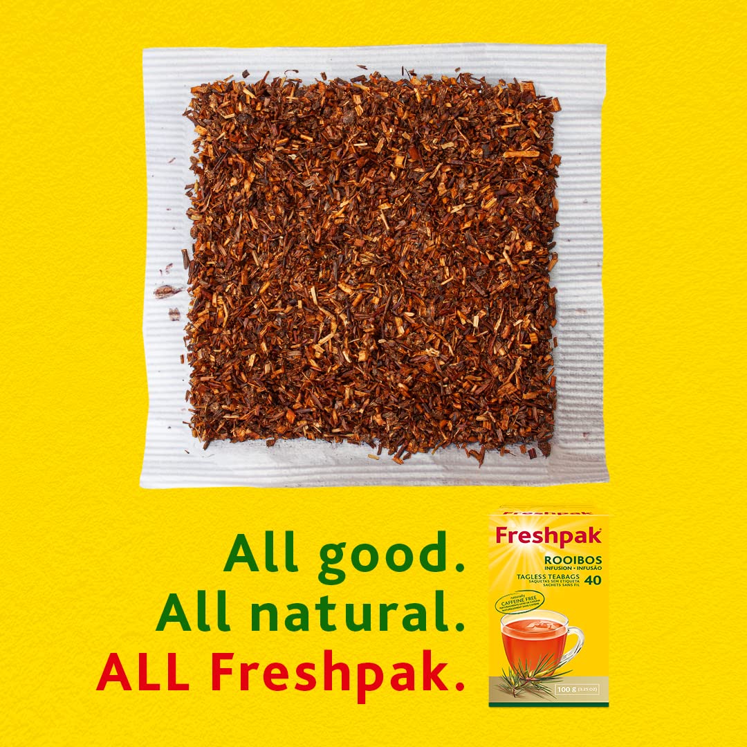 PakFresh Freshpak brewed cup showing warm amber rooibos color, smooth flavorful sip