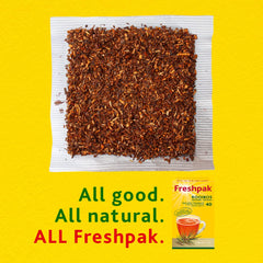 PakFresh Freshpak brewed cup showing warm amber rooibos color, smooth flavorful sip