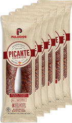Palacios front packaging showing six 7.9 oz hot chorizo links and origin
