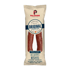 Palacios chorizo front packaging showing brand and natural cured sausage benefits